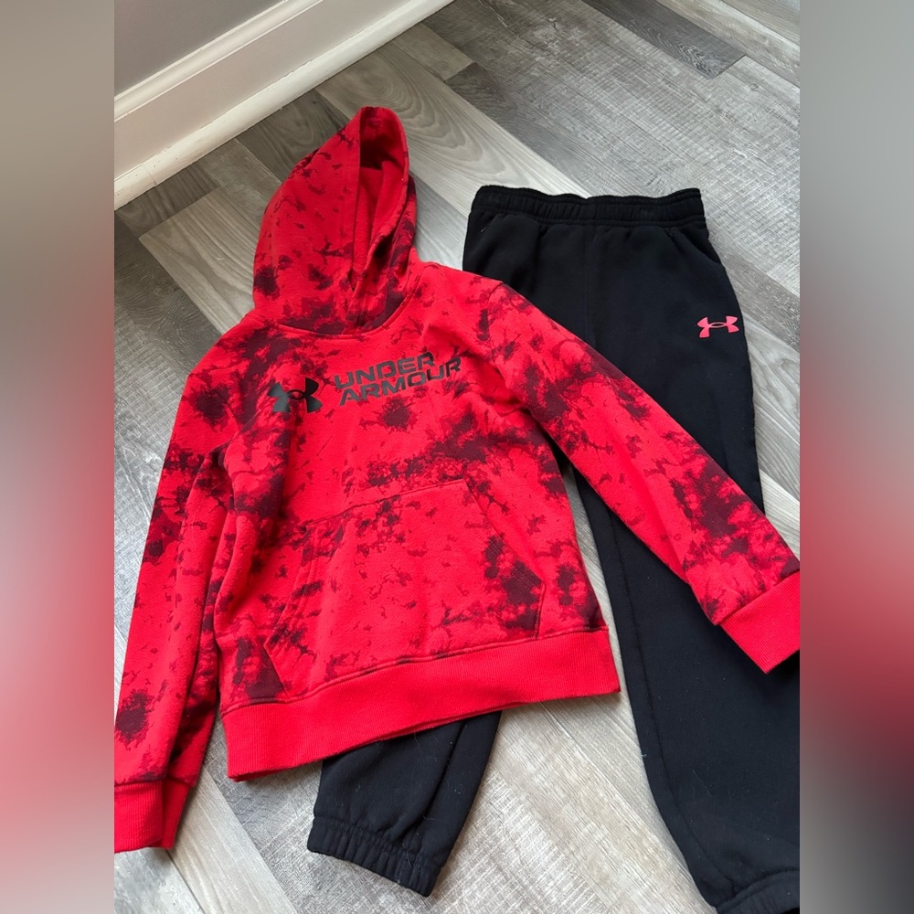 Under Armour Red and Black Tie-Dye Hoodie with Black Joggers